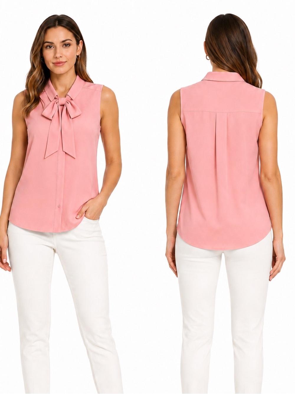 Koton, Sleeveless Tie-Neck Blouse - Pink